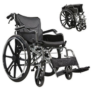 Heavy Duty Manual Wheelchair With Double X Force Support 24" Non Inflatable Tires Foldable Transport Wheelchair With Quick Release Wheels 350Lbs Capacity - Black / Silver