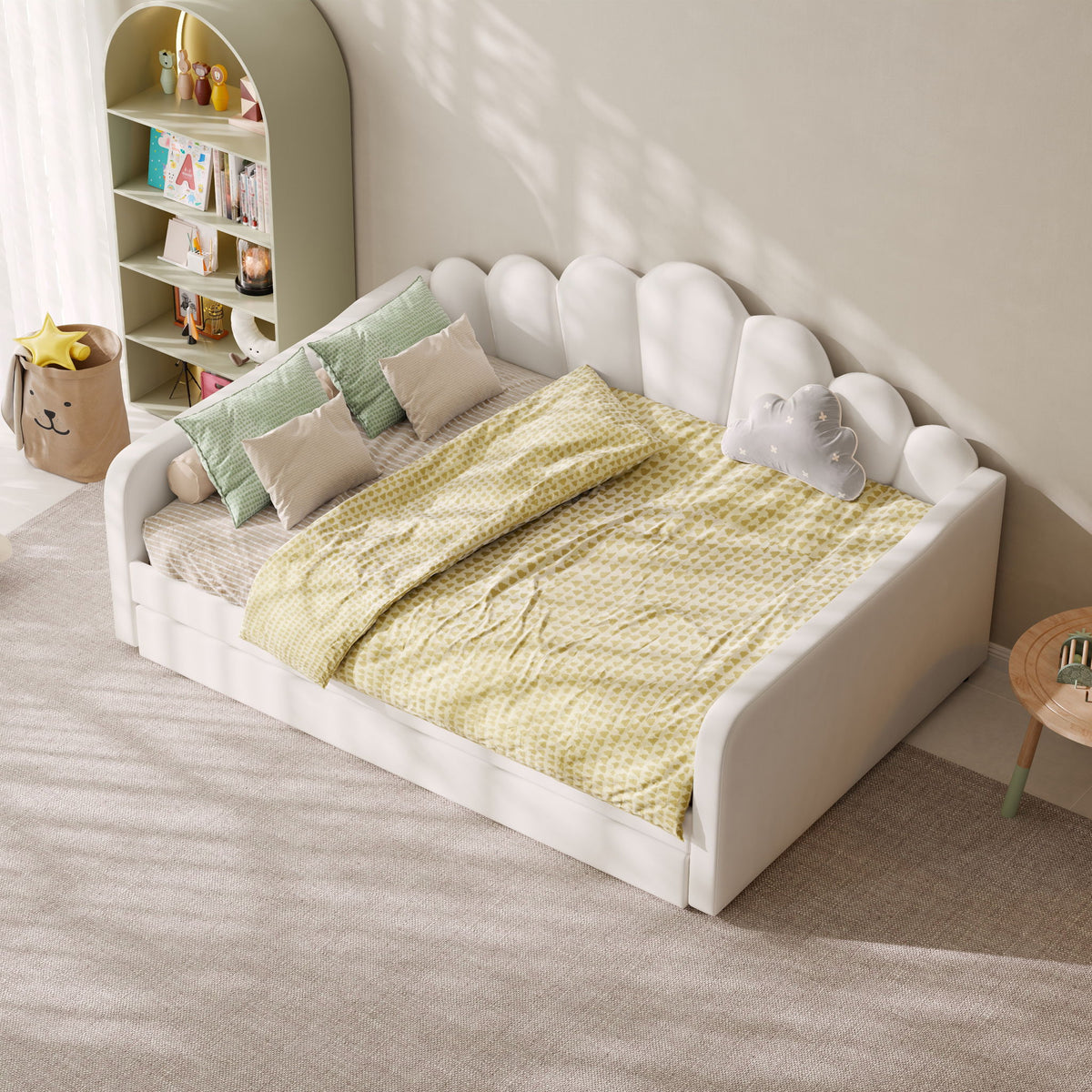 Shell Shaped Upholstered Daybed Frame With Slats