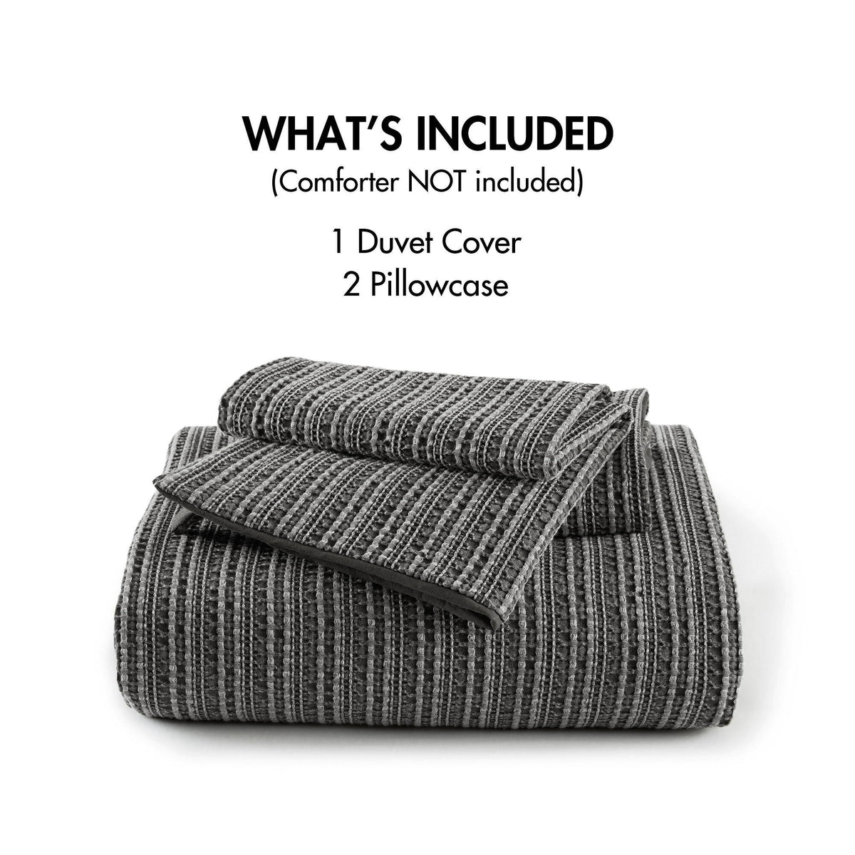Lyon - 3 Piece King/California King Waffle Washed Duvet Set - Charcoal