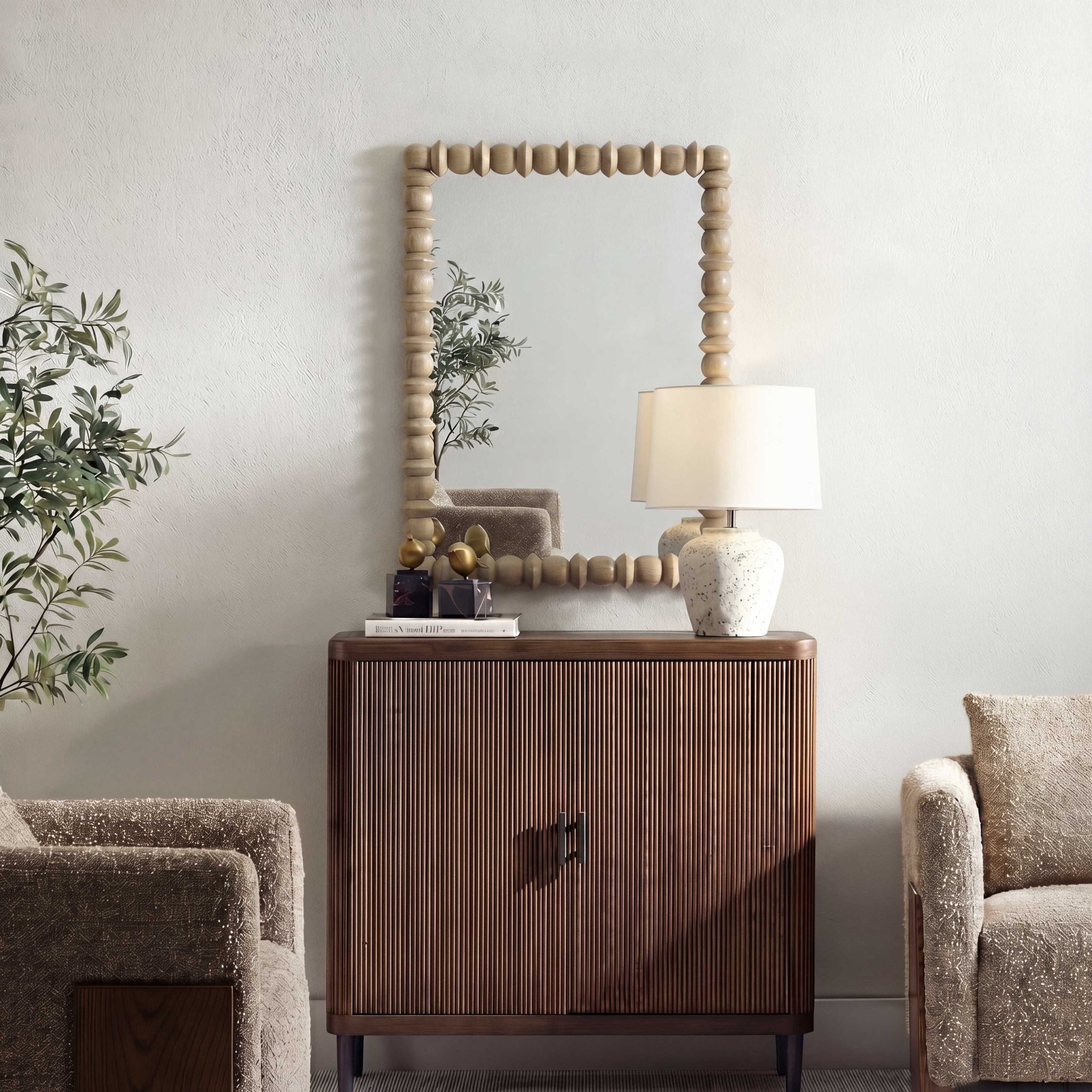 Harriet - Spindle Mirror - Warm Ivory