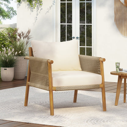 Modern Outdoor Woven Lounge Chair With Solid Frame And Cushions