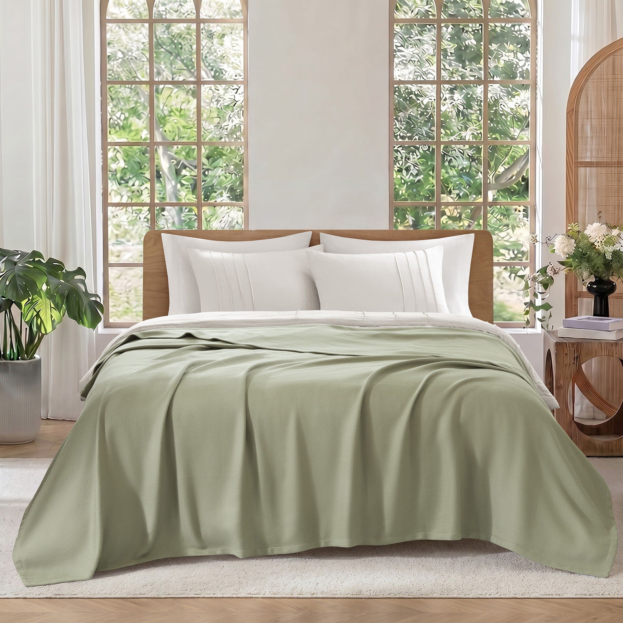 Egyptian Cotton - Full/Queen 100% Certified Egyptian Cotton Blanket - Micro-Herringbone Green