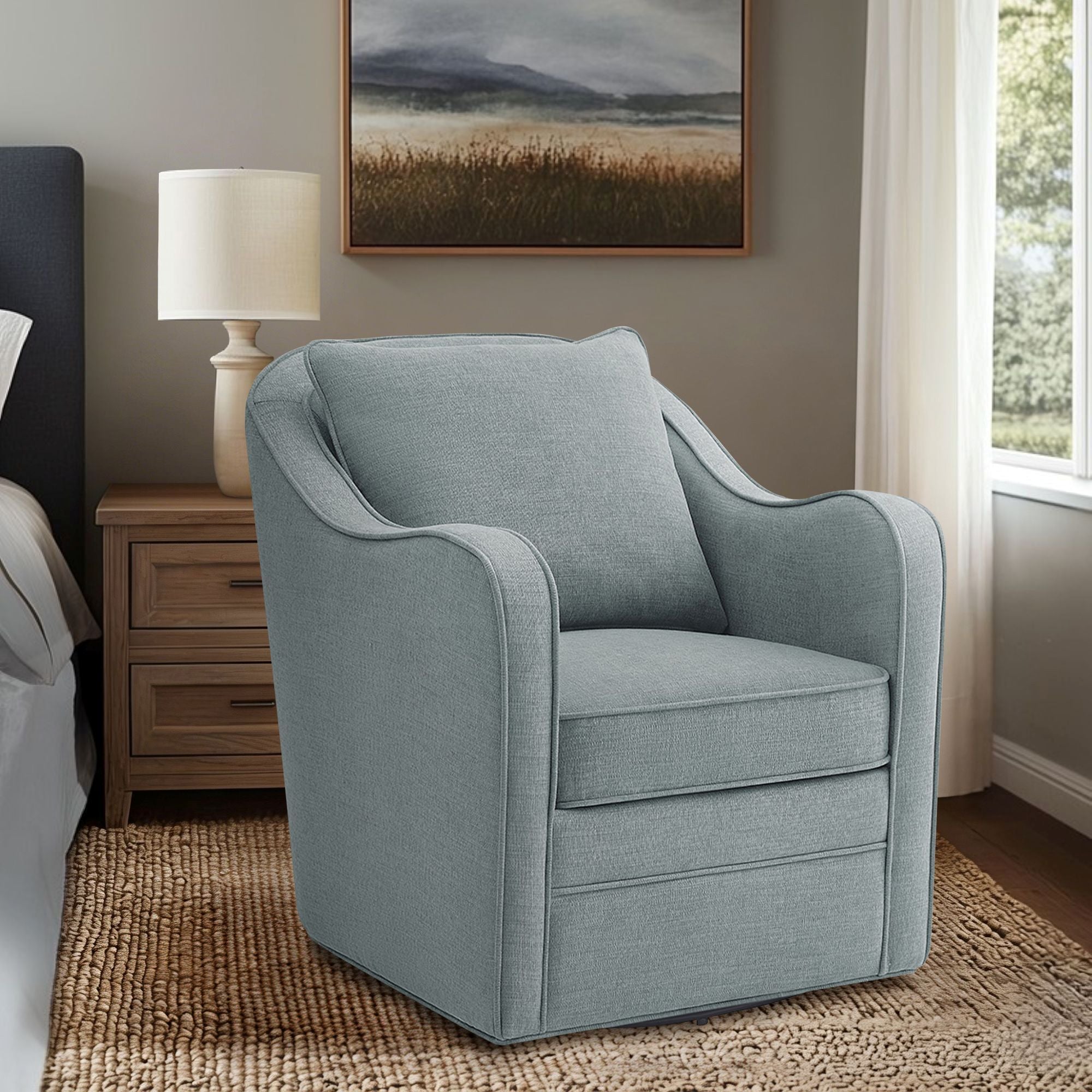 Brianne - Upholstered Swivel Curved Armchair - Blue