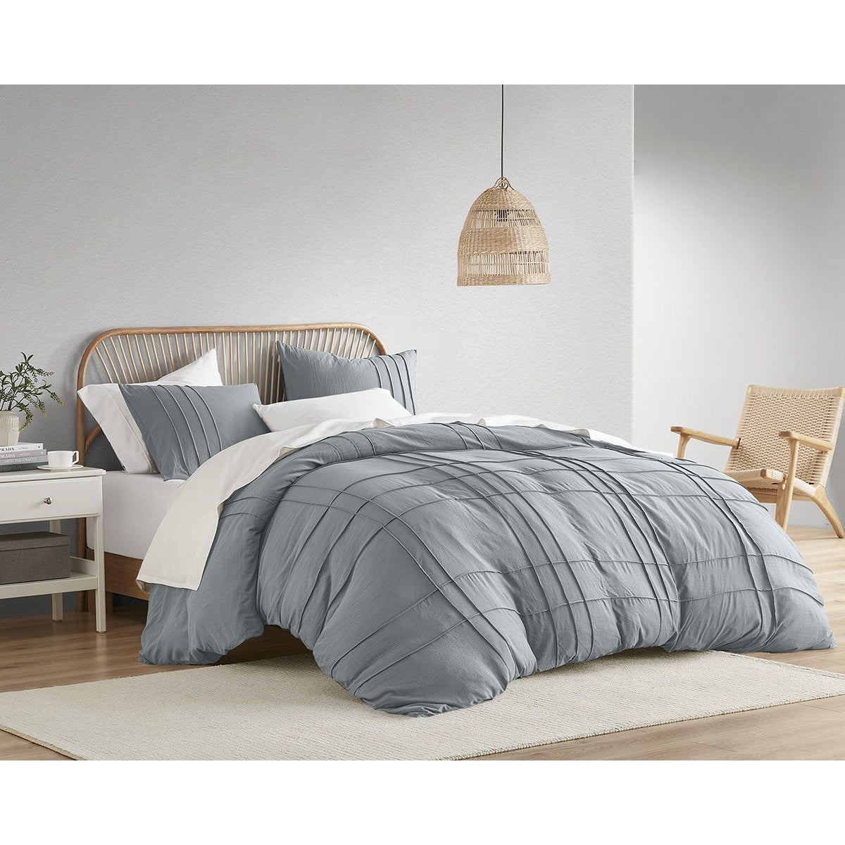 Porter - King Soft Washed Pleated Duvet Cover Set - Blue / Gray