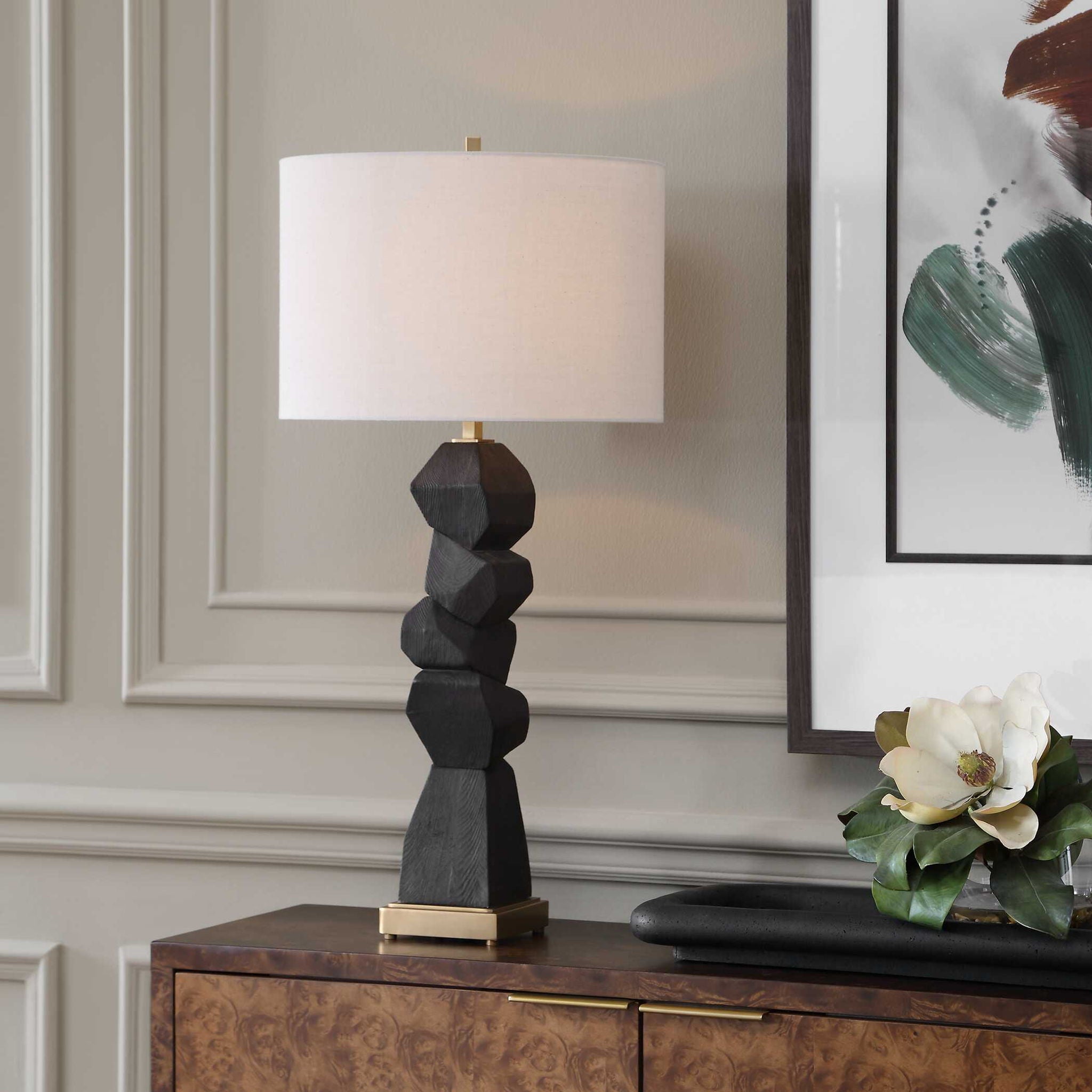 Demelo - Stacked Wood Table Lamp - Black