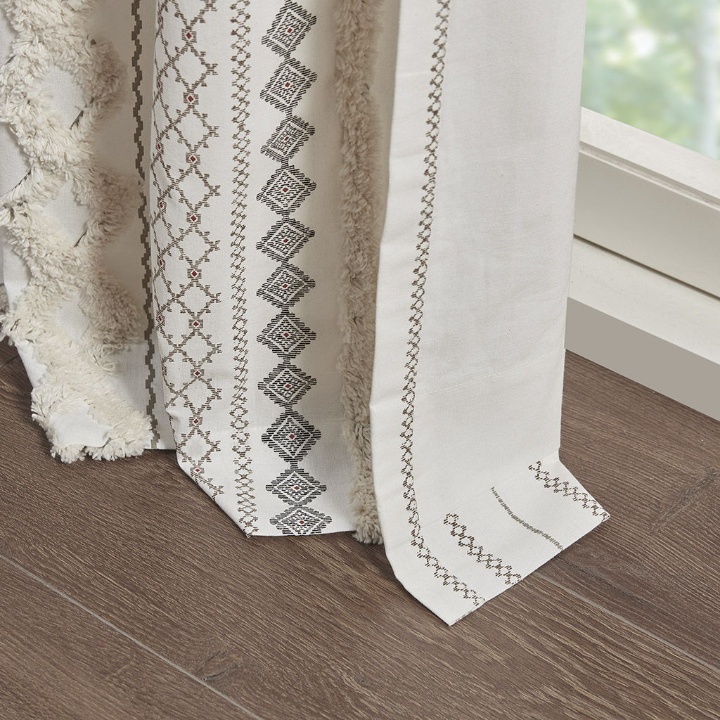 Imani - Cotton Printed Curtain Panel With Chenille Stripe And Lining - Ivory