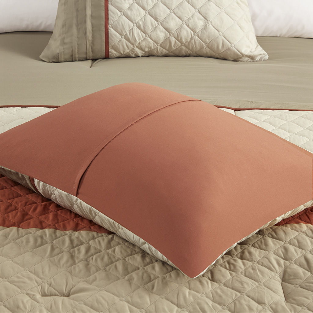Jenson - 7 Piece Color Block Stripe Comforter Set With Throw Pillows - Spice / White