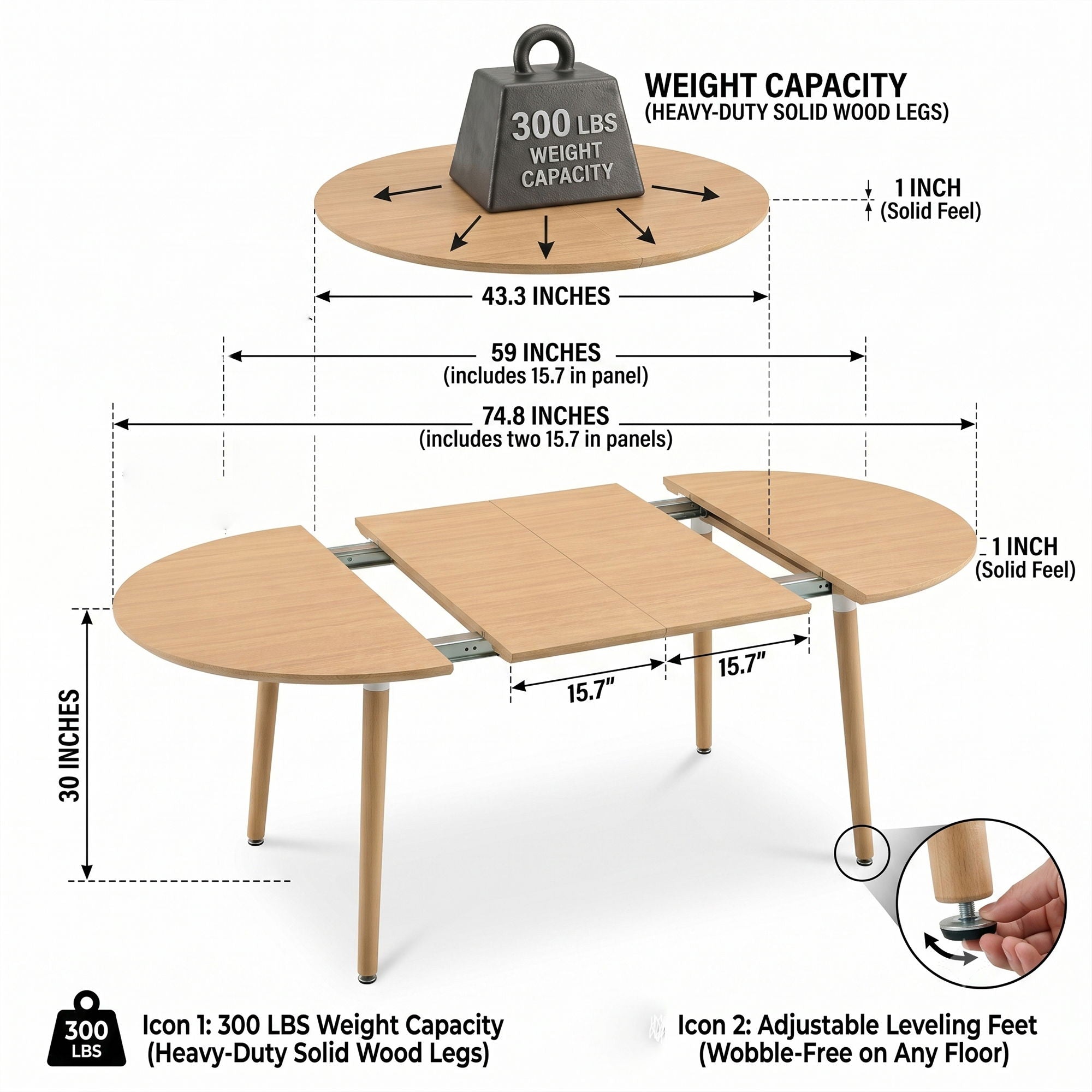 3 In 1 Extendable Dining Table - Wood