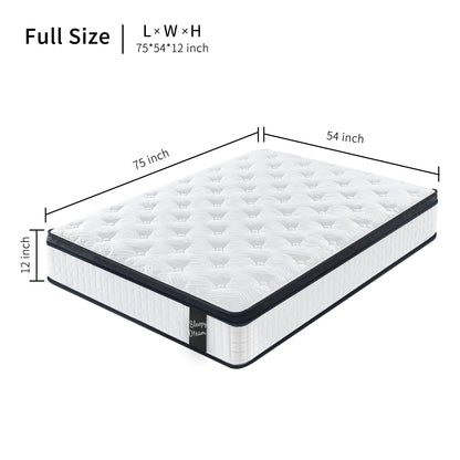 12" Hybrid Mattress Individual Pocket Spring, 7 Zoned Memory Foam