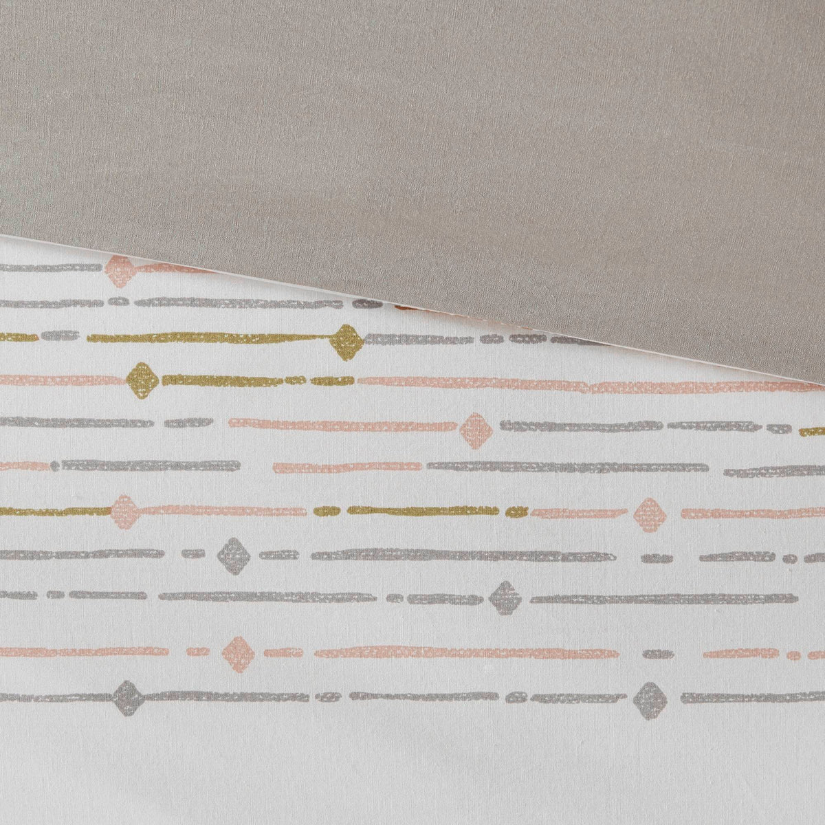 Nea - Printed Comforter Set With Trims - Off White / Gray