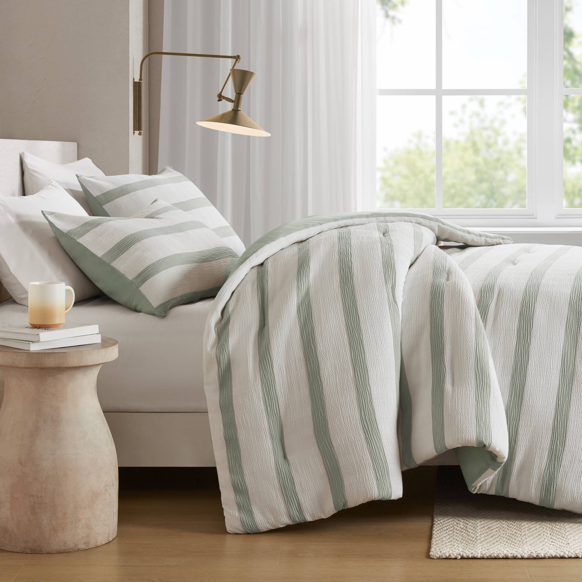 Merritt - King/California King Yarn-Dyed Striped Comforter - Sage Green