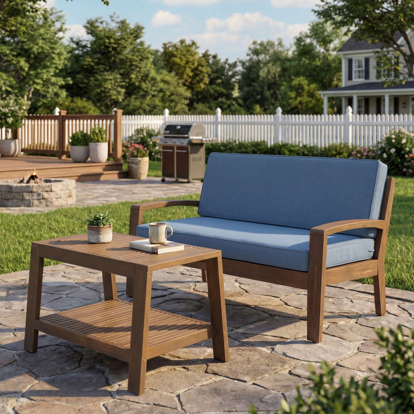 2 Piece Outdoor Conversation Set (Loveseat & Coffee Table With Water-Resistant Cushions)