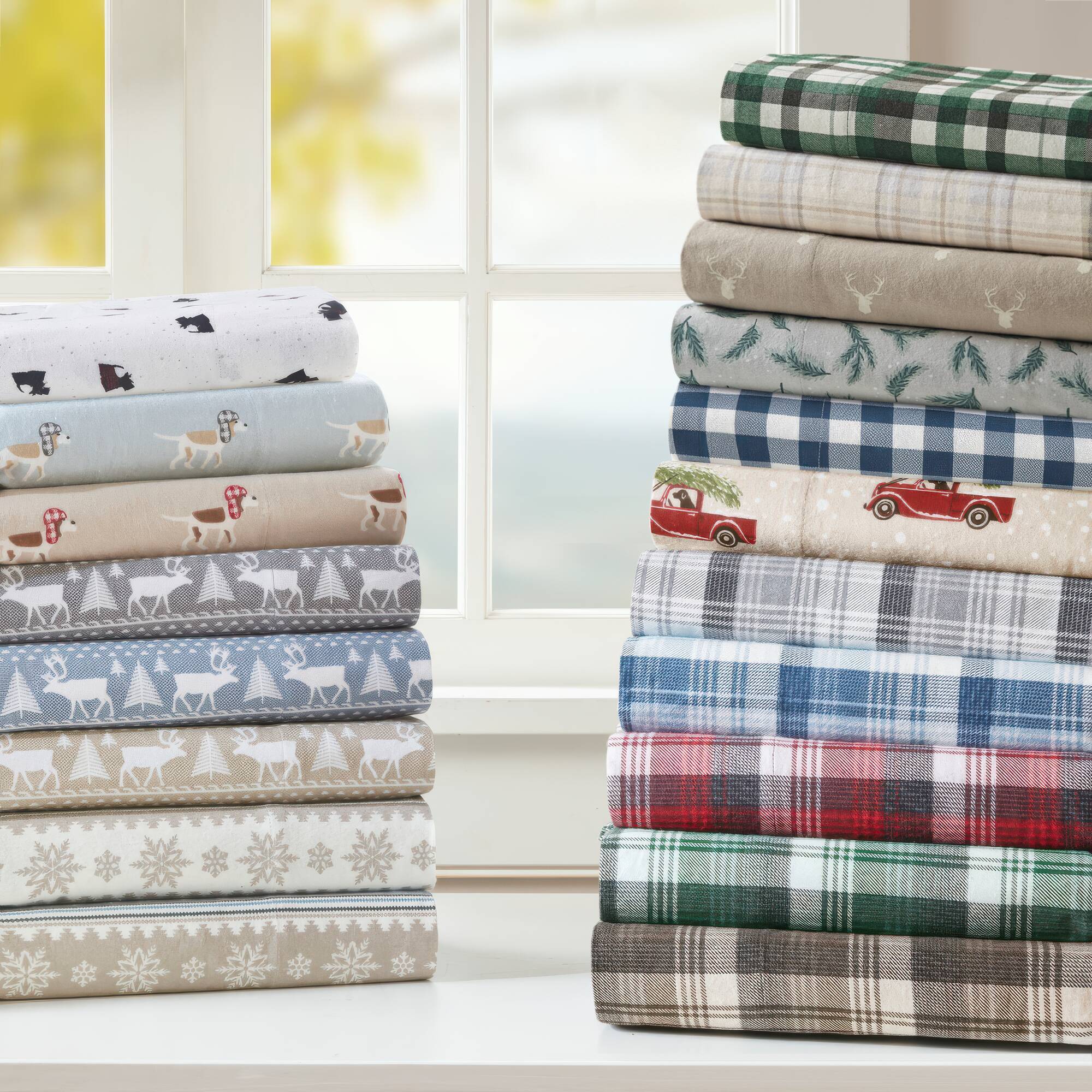 Flannel - Queen 100% Flannel Printed Sheet Set - Pine Branches