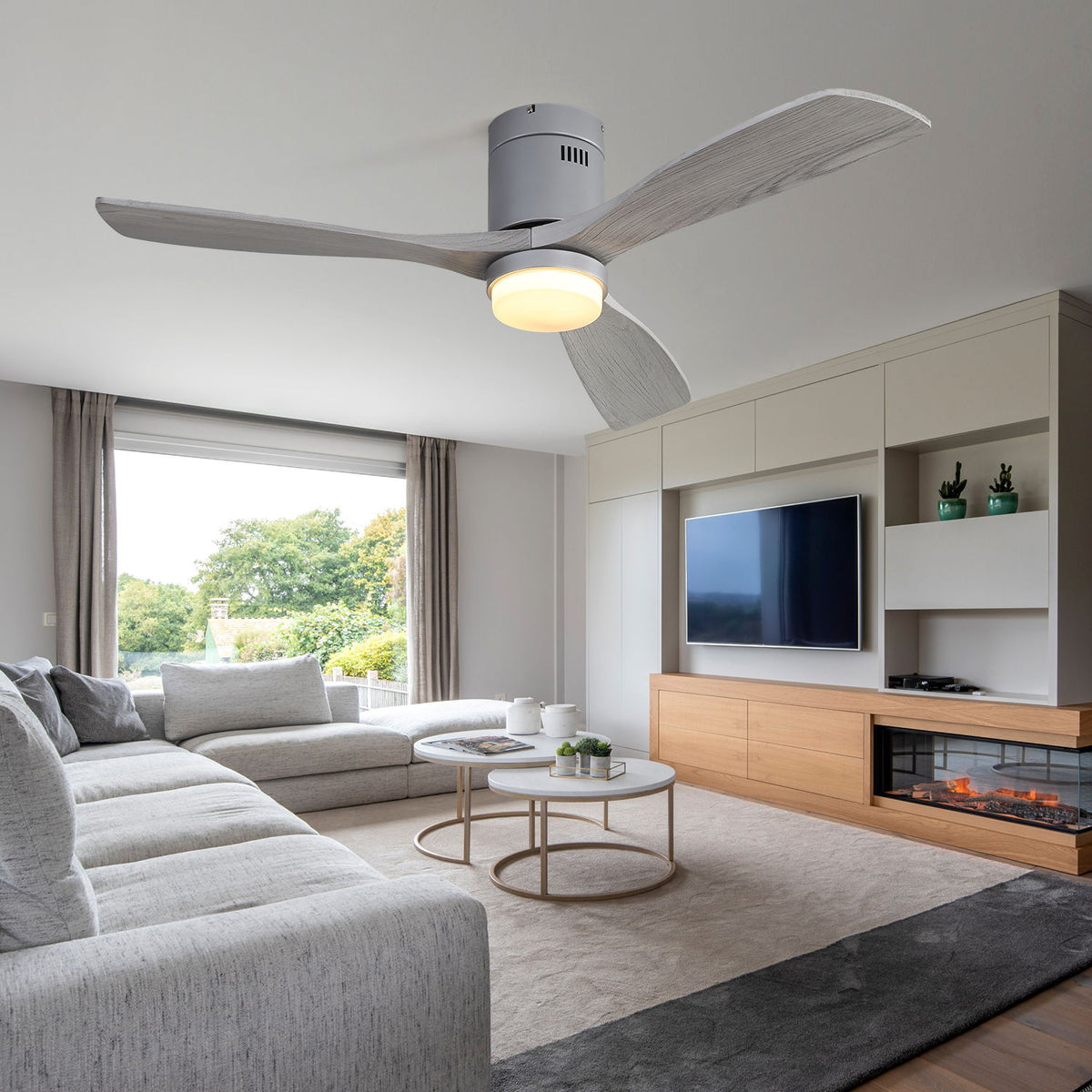 52" Ceiling Fan With LED Light, Reversible DC Motor, Remote Control - Silver