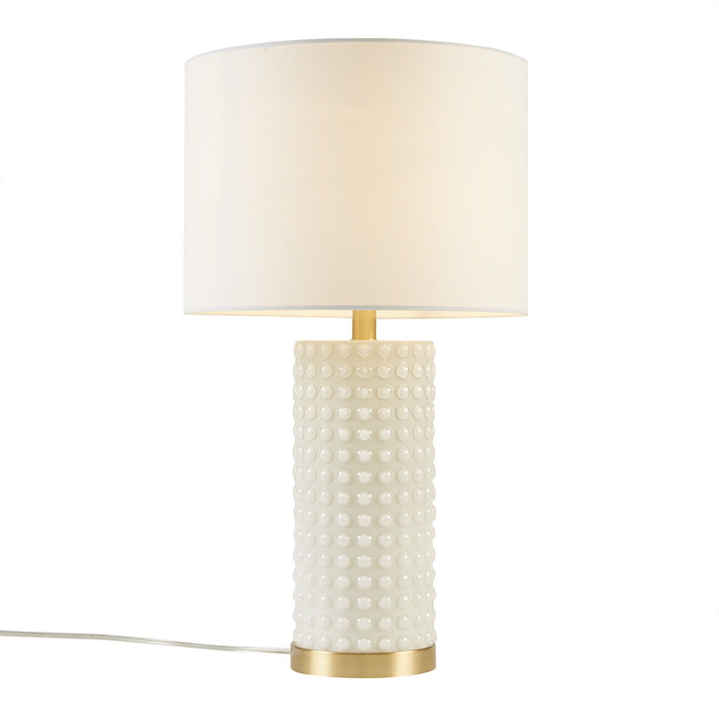 Grace Ivy - Textured Dot Table Lamp - White / Gold