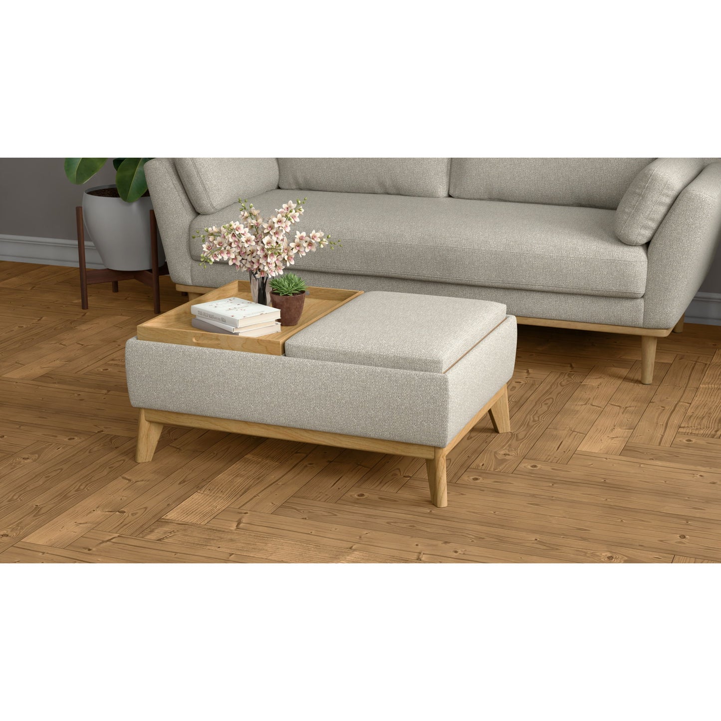Reversible Tray Ottoman - Tan