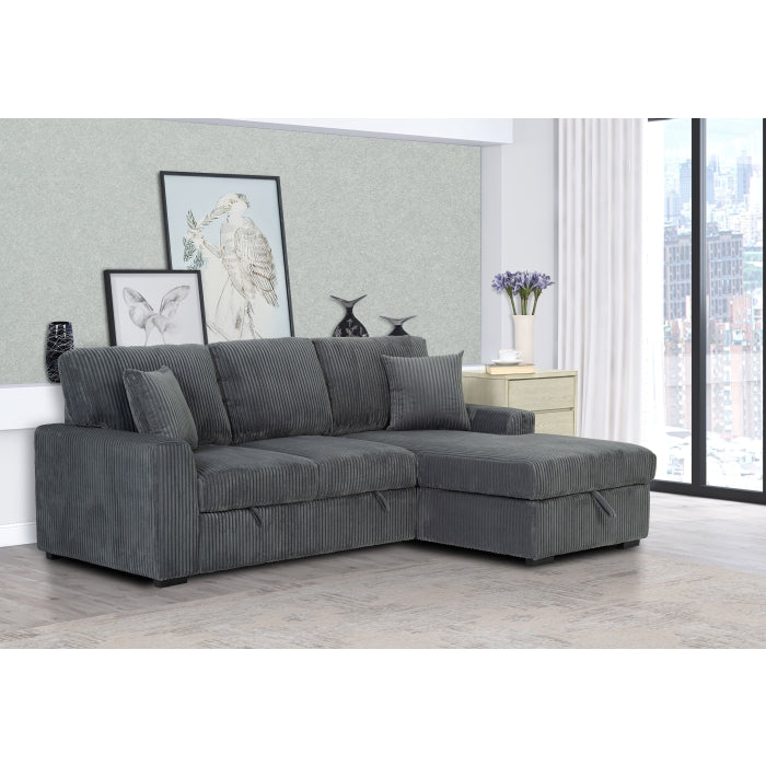 DARK GRAY Fabric RHF Pull Out Sectional Sofa & Storage
