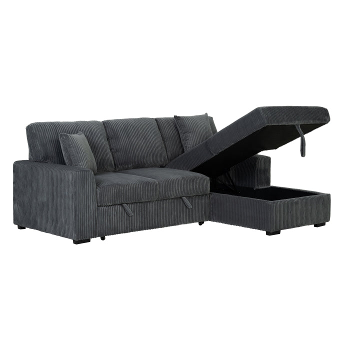 DARK GRAY Fabric RHF Pull Out Sectional Sofa & Storage