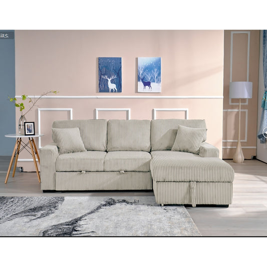 TAUPE Fabric RHF Pull Out Sectional Sofa & Storage