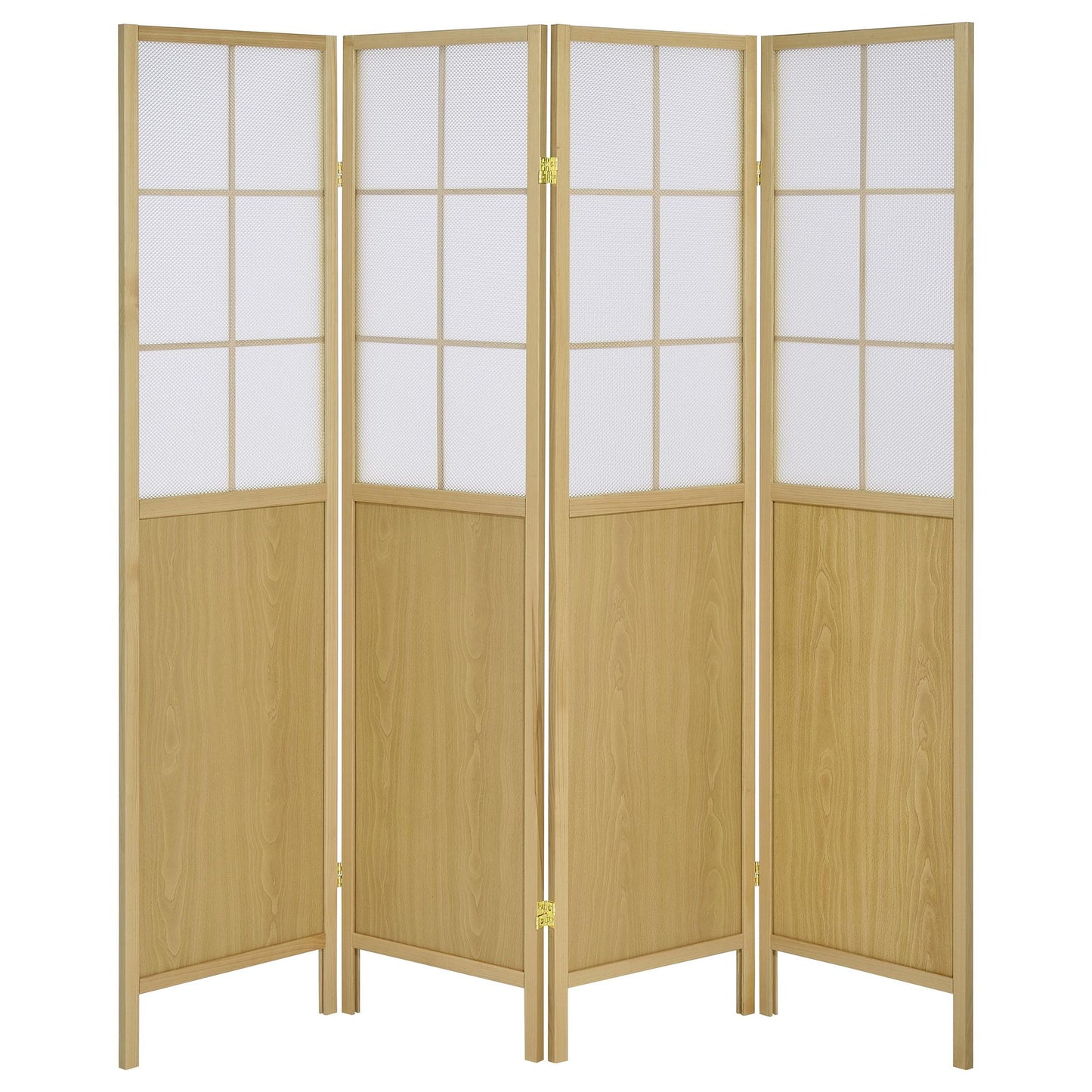 Gabby - 4 Panel Divider Folding Shoji Screen With Windowpane Details - Natural
