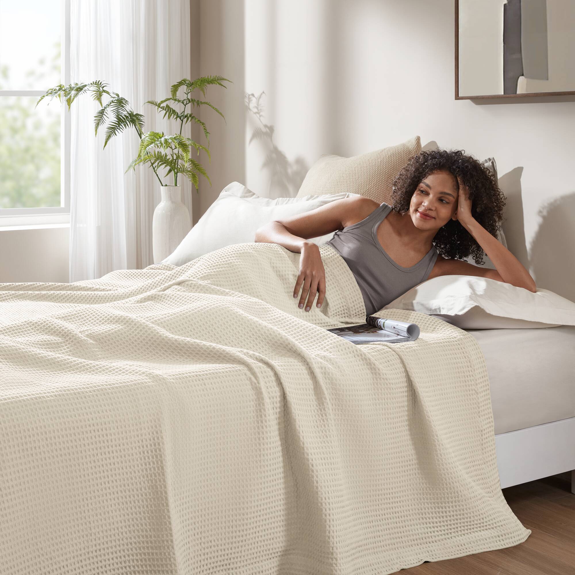 Waffle Weave - Cotton Blanket - Ivory