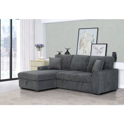 DARK GRAY Fabric LHF Pull Out Sectional Sofa & Storage