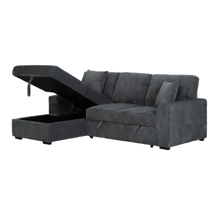 DARK GRAY Fabric LHF Pull Out Sectional Sofa & Storage