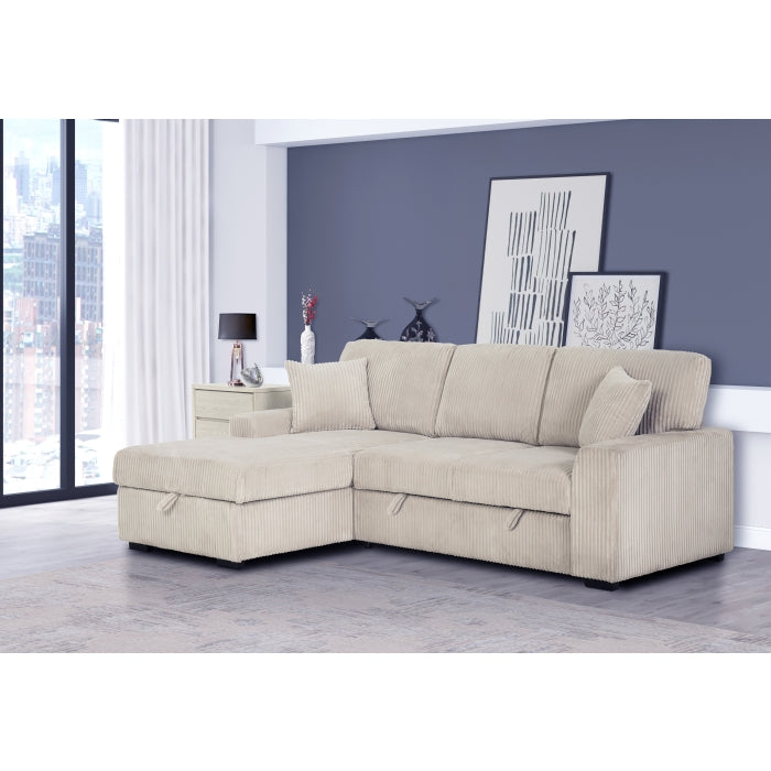 TAUPE Fabric LHF Pull Out Sectional Sofa & Storage