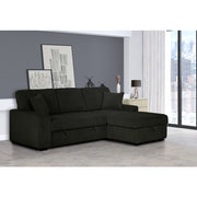 BLACK Corduroy Fabric Right Arm Facing Chaise Pull Out Sectional Sofa & Storage SKU 8063
