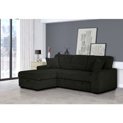 BLACK Corduroy Fabric Left Arm Facing Chaise Pull Out Sectional Sofa & Storage SKU 8065