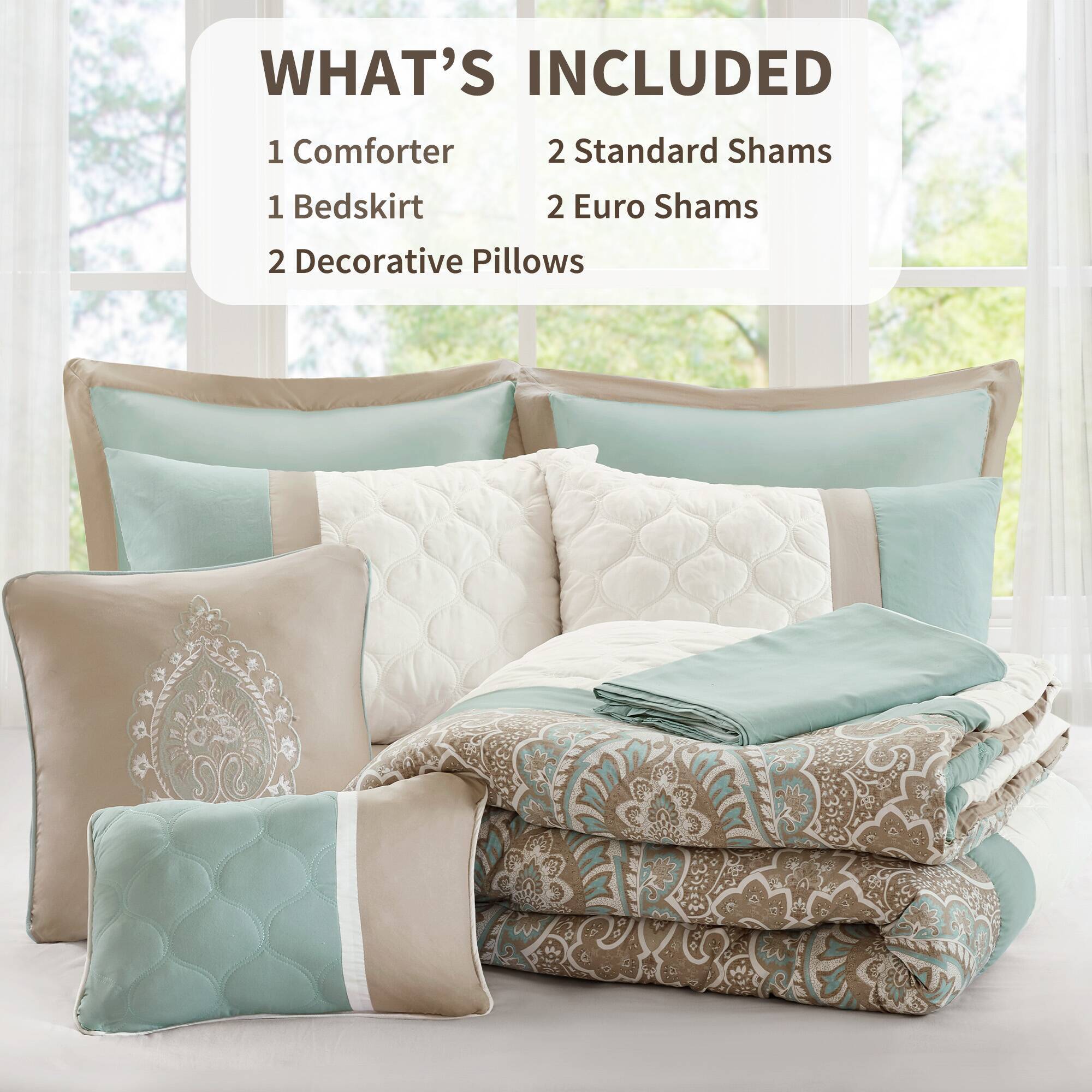 Shawnee - King 8 Piece Comforter Set - Seafoam