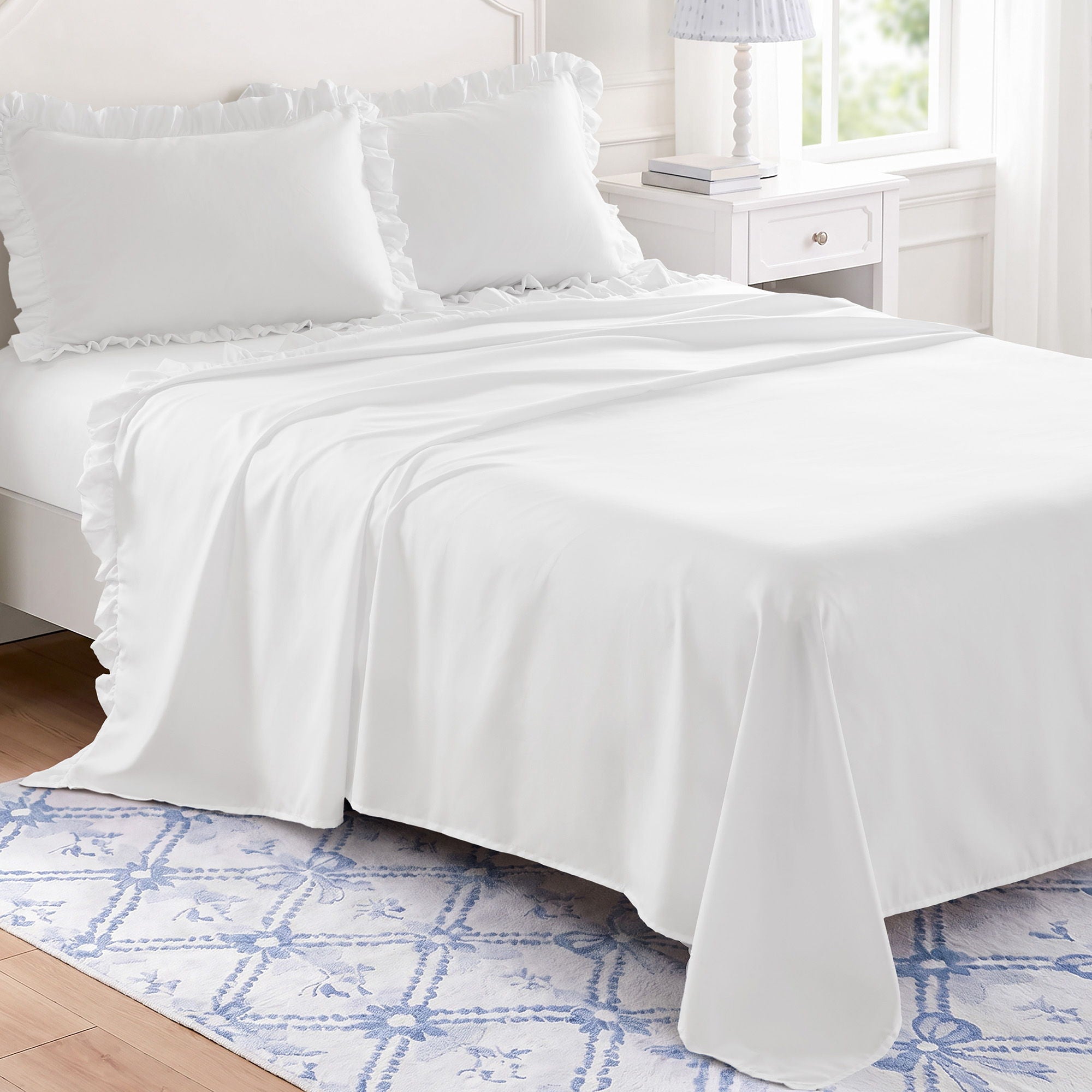 Microfiber Ruffle - California King Sheets - Bright White
