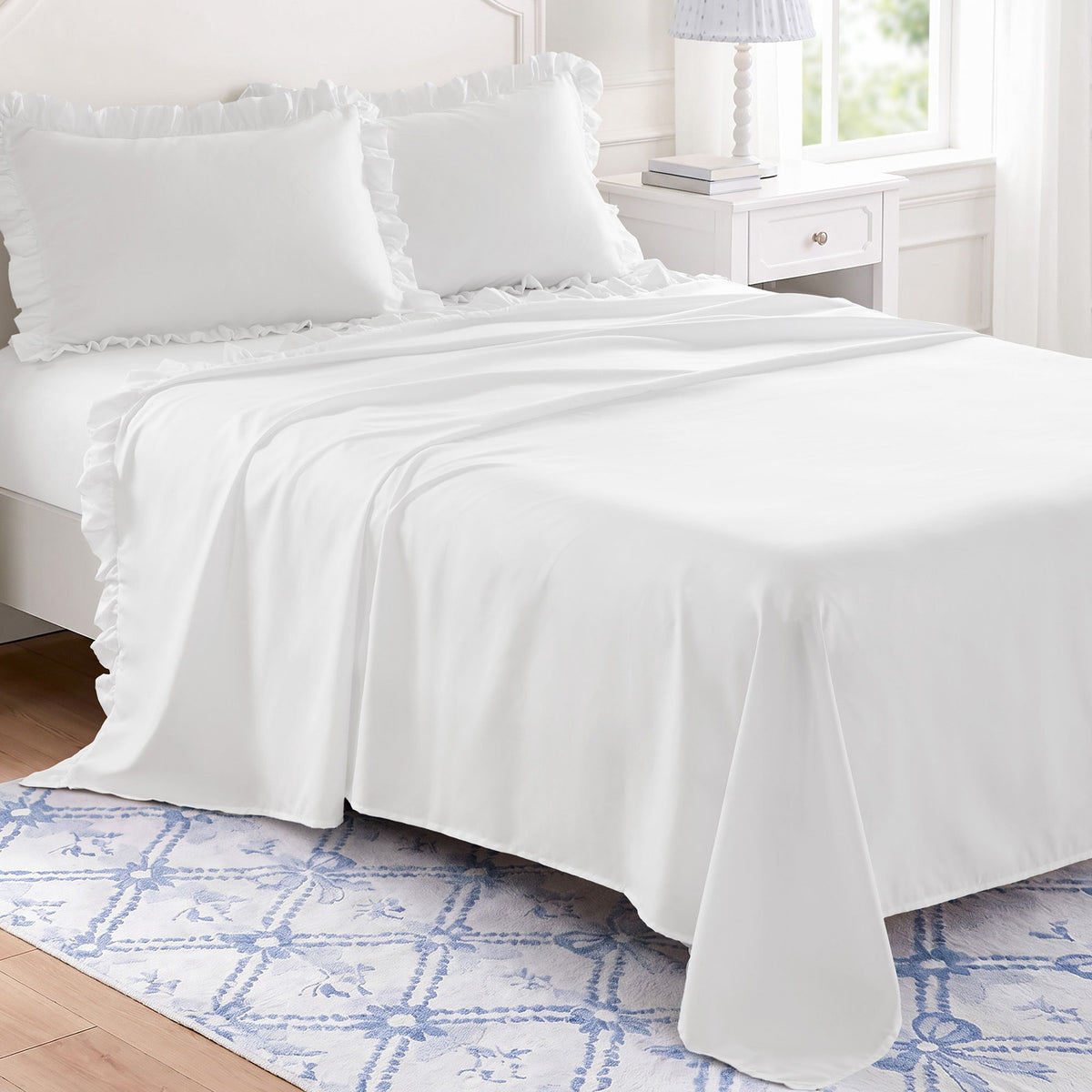 Microfiber Ruffle - Twin Long Sheets - Bright White