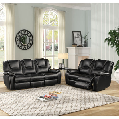 3PC BLACK Breathable Air Leather Power Recliners Sofa Set w/ USB