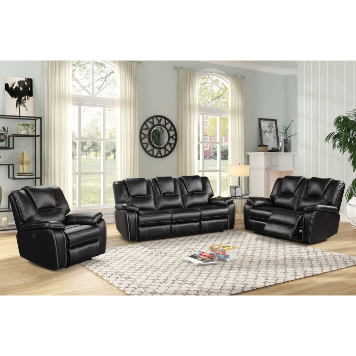 3PC BLACK Breathable Air Leather Power Recliners Sofa Set w/ USB