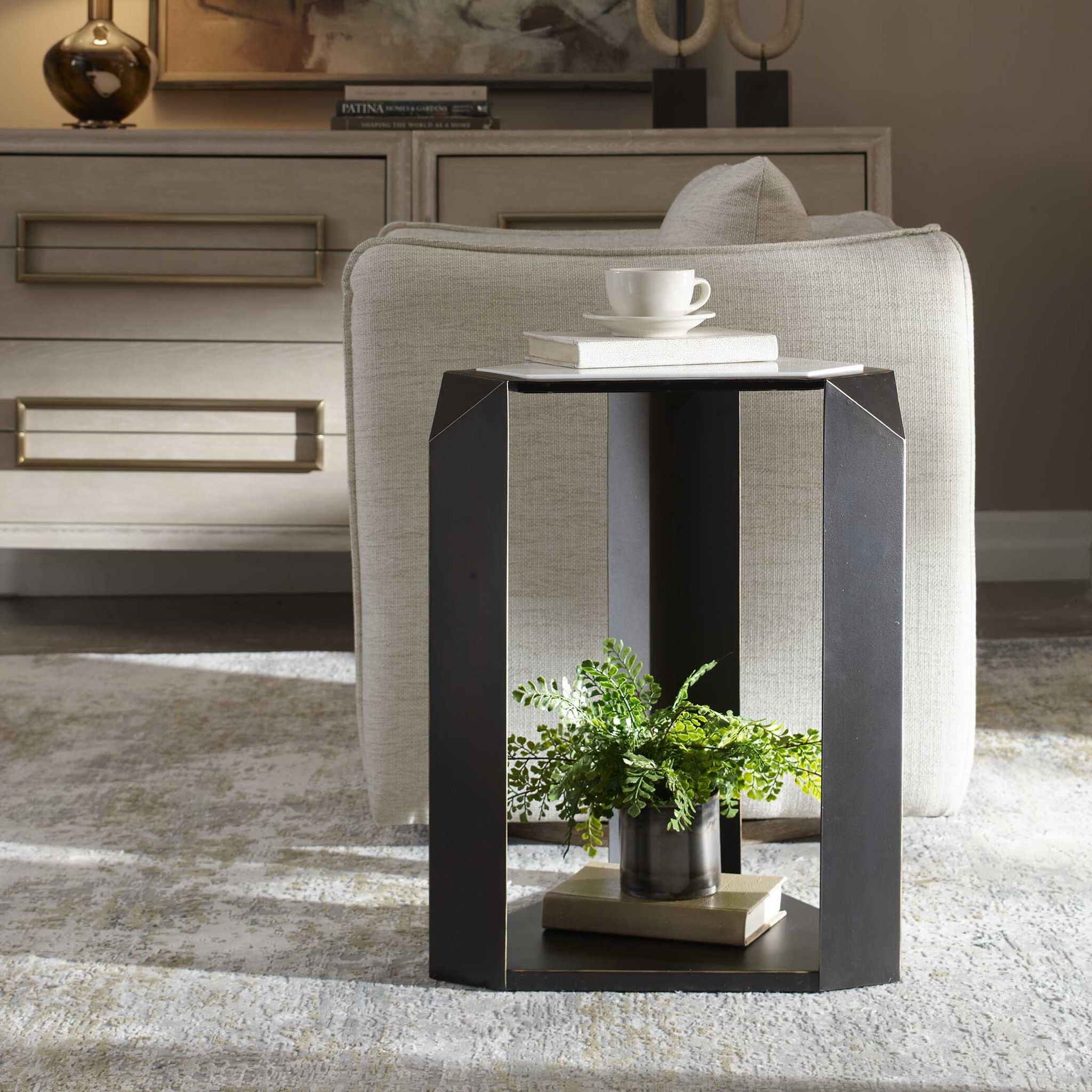 Keenan - Geometric Accent Table - Bronze / White
