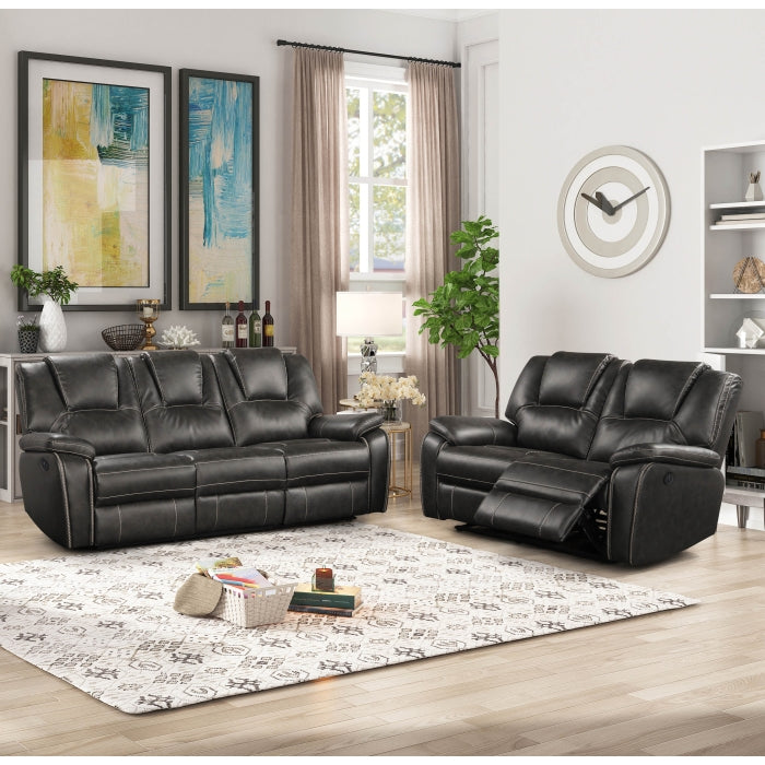 2PC GRAY Breathable Air Leather Power Recliners Sofa Set w/ USB