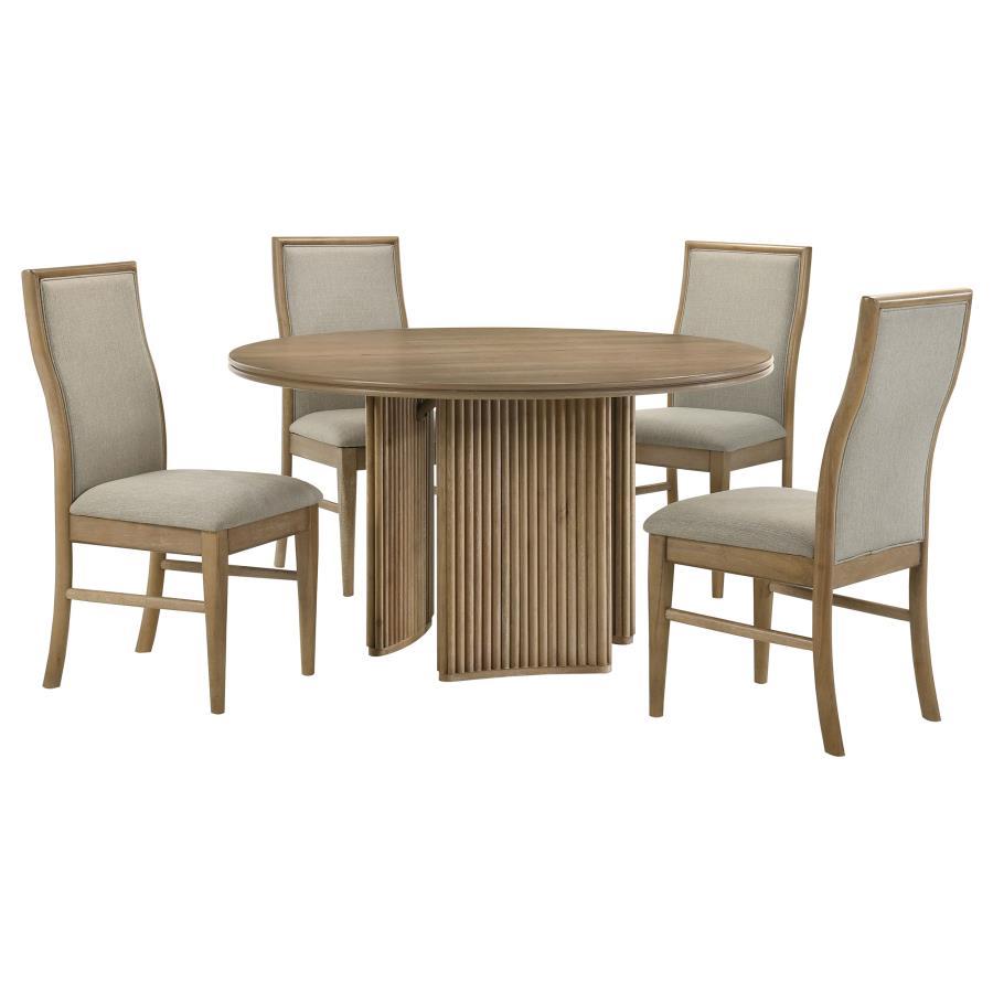Adina - 5 Piece Round Dining Table Set - Barley / Distressed Light Brown