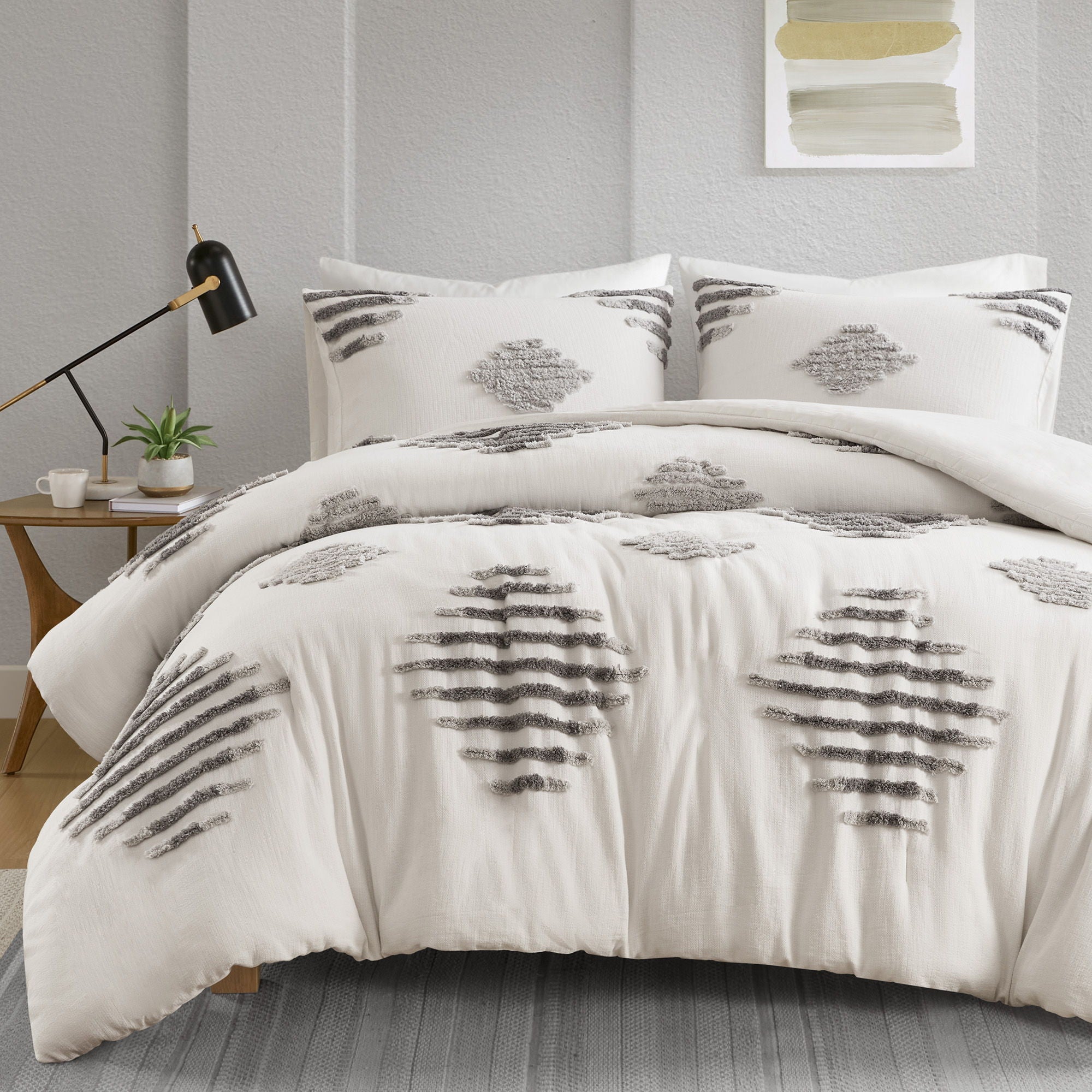 Tahli - 3 Piece King/California King Cotton Blend Chenille Duvet Cover Set - Gray