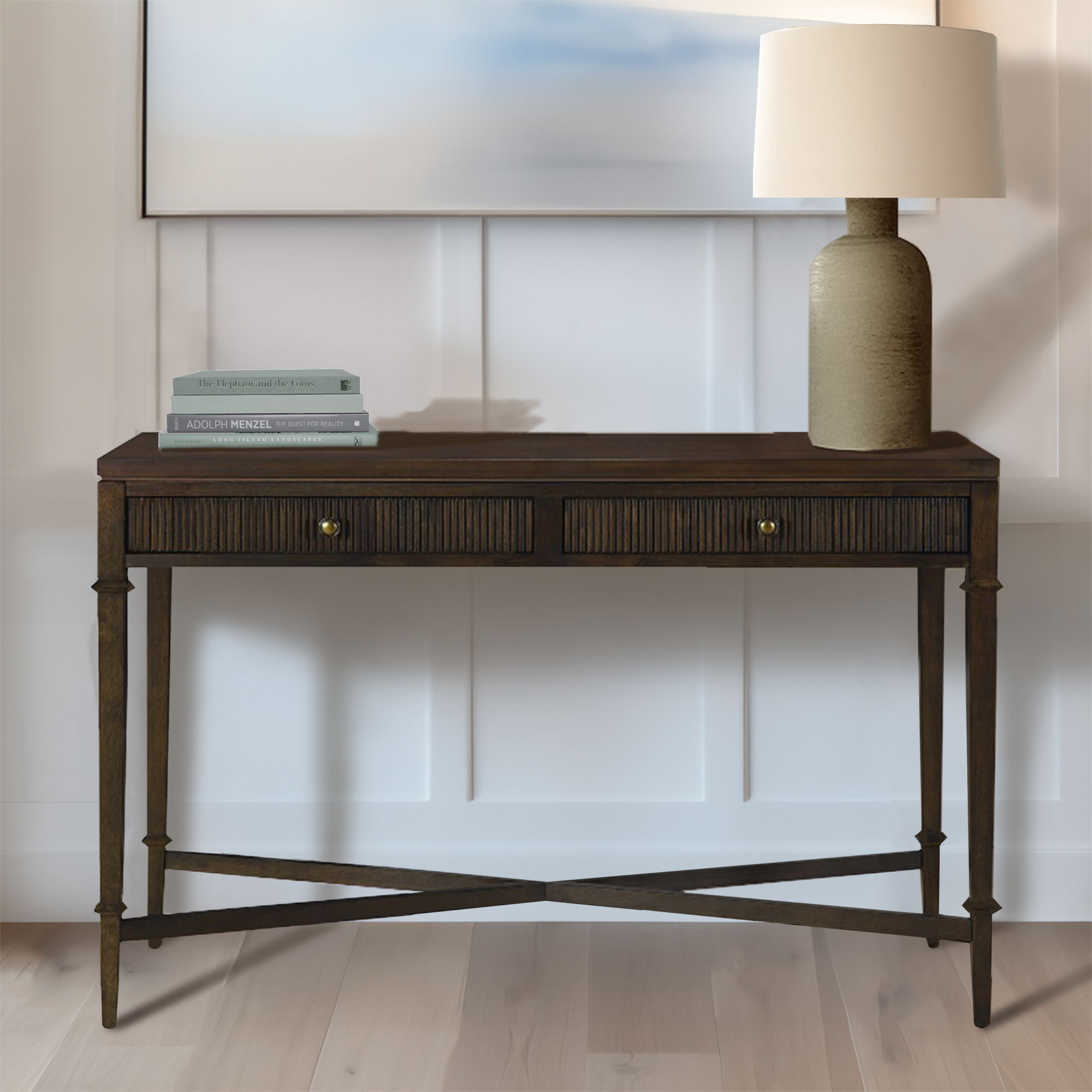 Kenna - Fluted 2 Drawer Storage Console Table - Brown