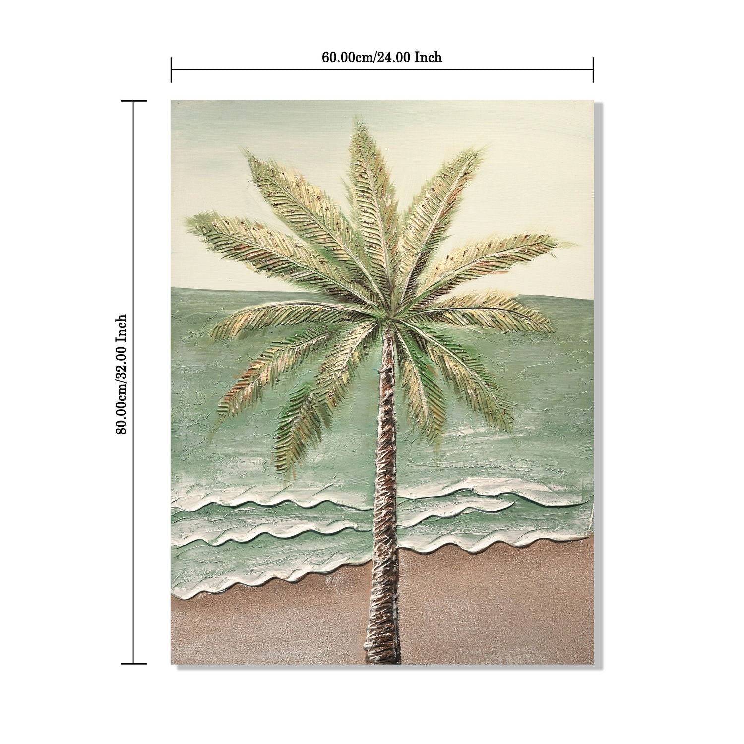 Palm Tree Wall Art, Beach Canvas Painting With Accents, Hand Painted Textured Tropical Decor (Set of 2) - Aqua Blue