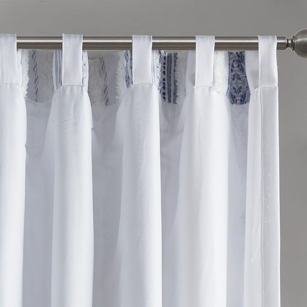 Veronica - 50x95" Poly Printed Curtain Panel With Tufted Stripe And Lining - White / Navy