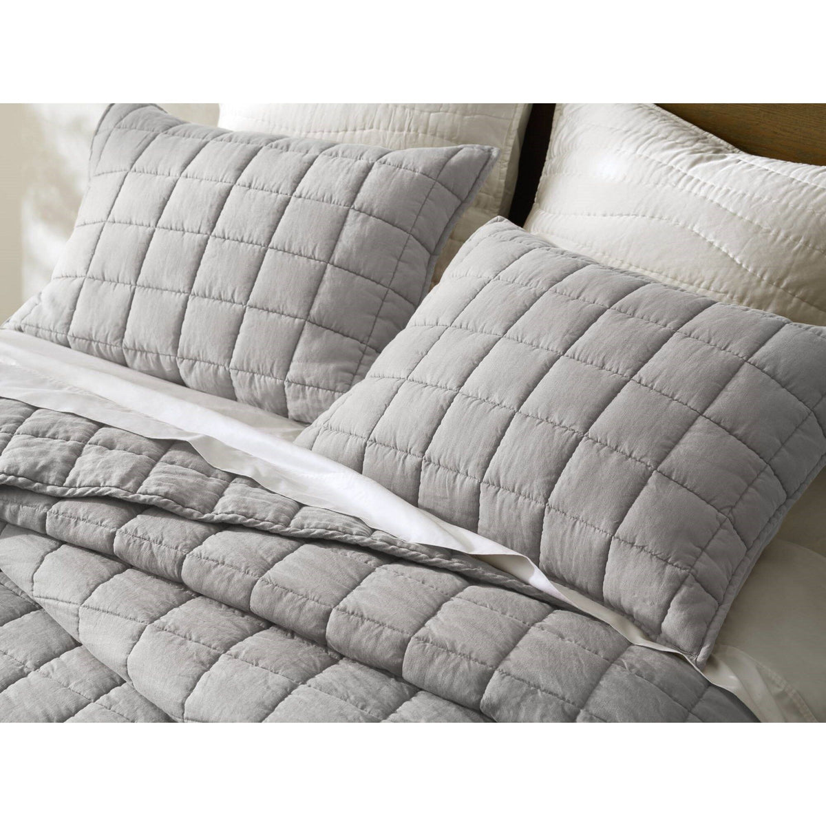 French Flax - Full/Queen Linen Garment Washed Quilt Set - Gray