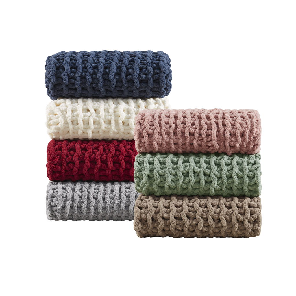 Chenille Chunky Knit - Throw - Sage Green