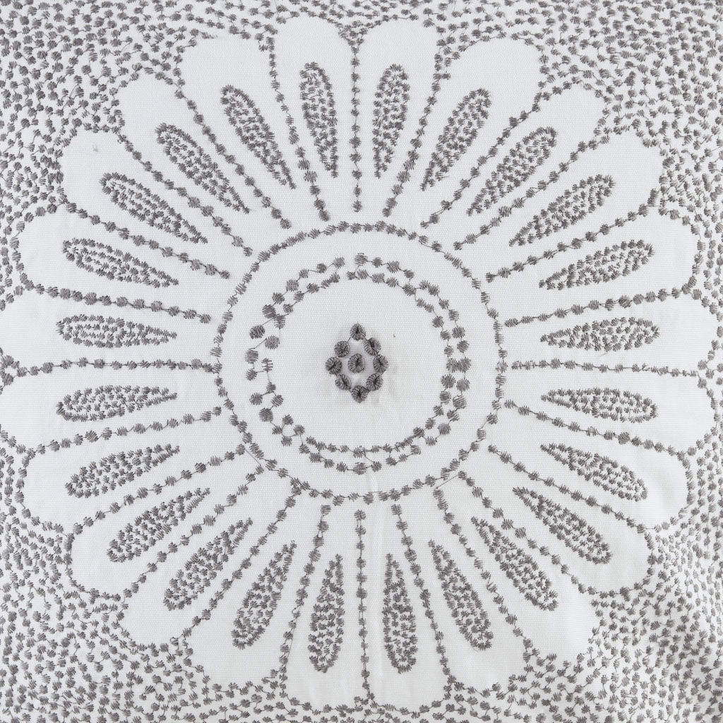 Sofia - Embroidered Decorative Square Pillow - Gray