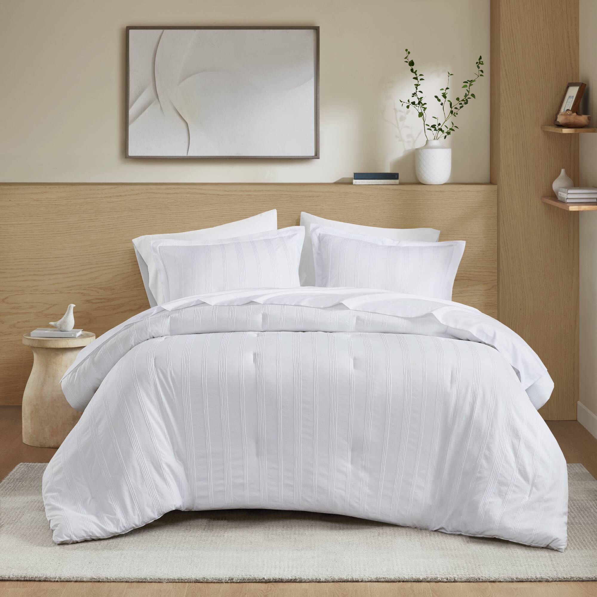 Logan - Queen Striped Comforter Set - White