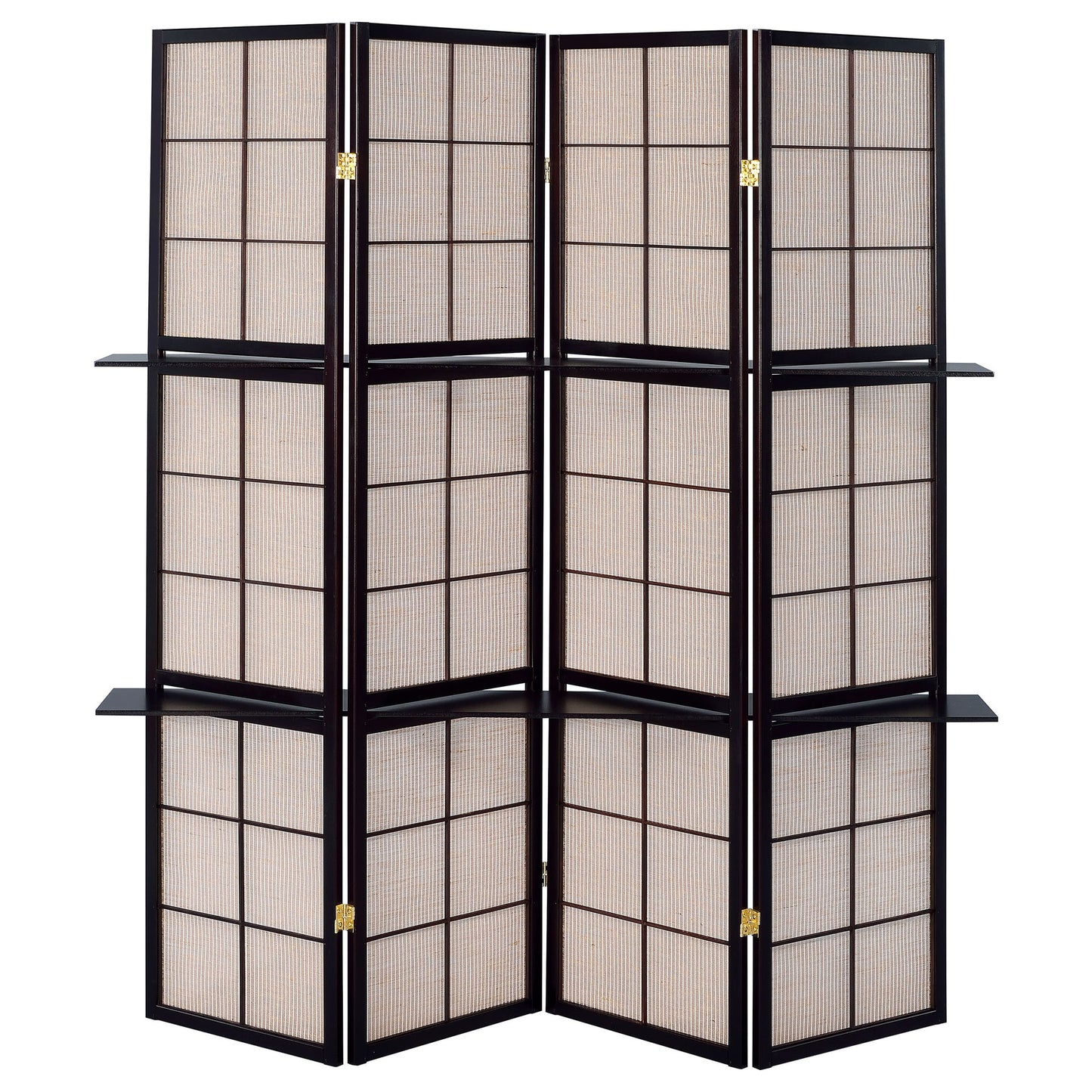 4 Panel Folding Screen With Shelves - Brown