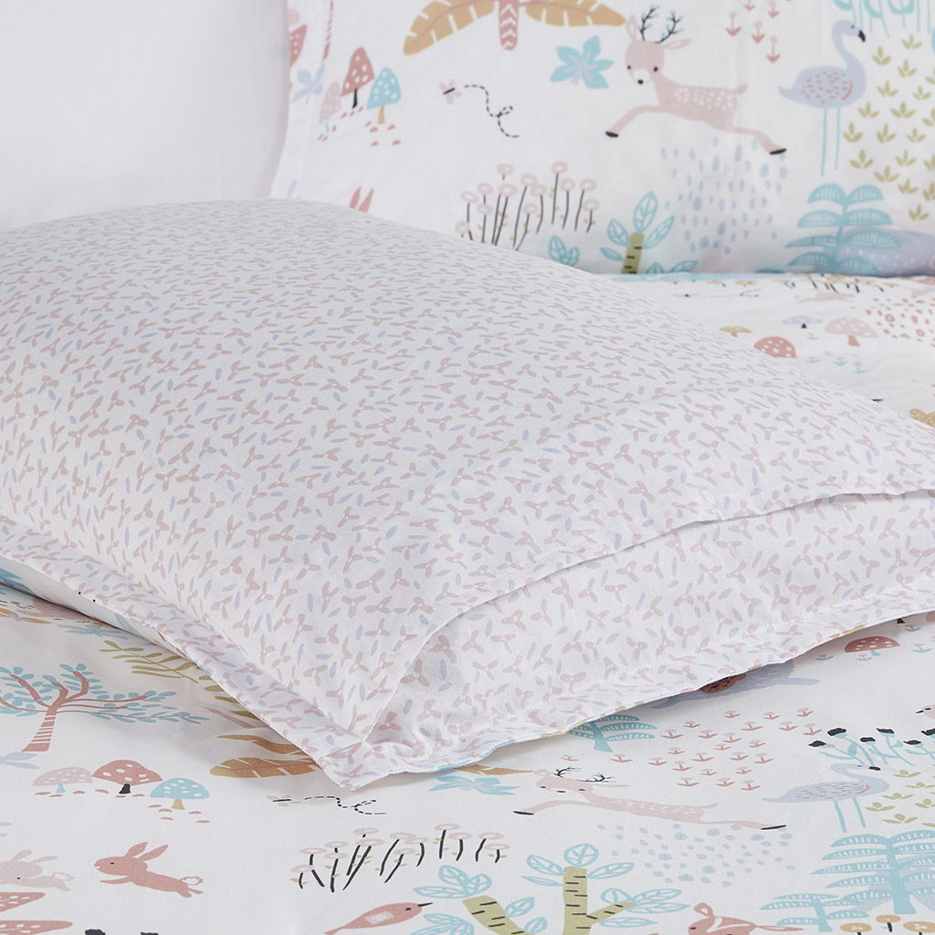 Iris - Woodland Animals Reversible Comforter Set - Blush