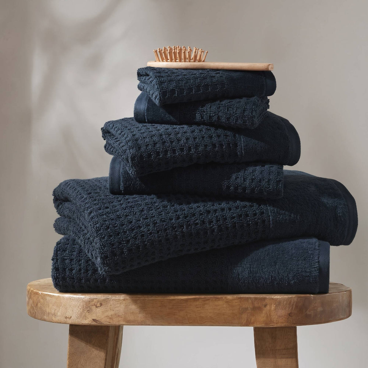 Spa Waffle - Cotton Jacquard Bath Towel (Set of 6) - Navy
