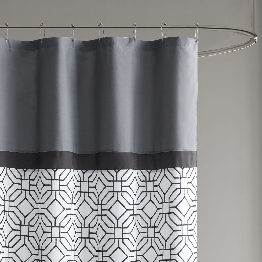 Donnell - Embroidered And Pieced Shower Curtain - Black / Gray